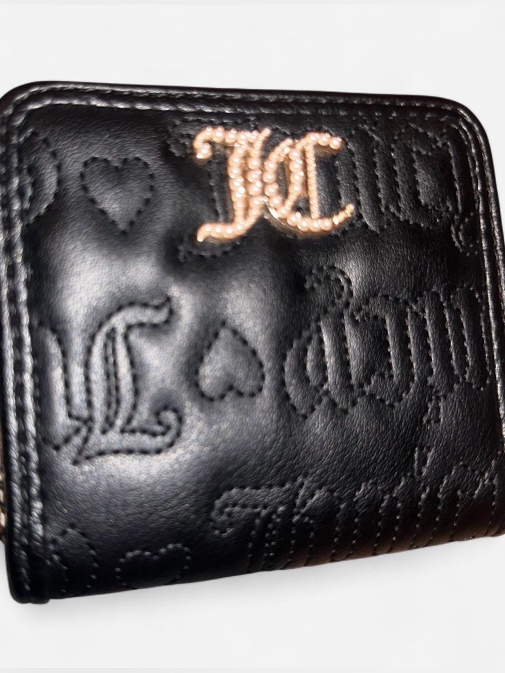 Juicy Couture Black Quilted Card Holder with Gold JC Emblem